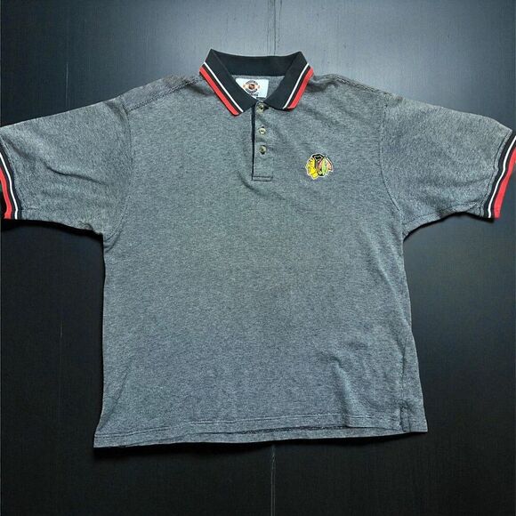 STARTER Other - STARTER Vintage NHL Chicago Blackhawks Hockey Grey Polo Shirt Men's Size Large